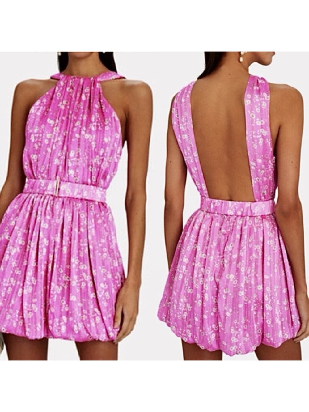 NEW Sabina Musayev Pink Fuchsia Callisto Mini Dress Open Back Belt Women’s Small